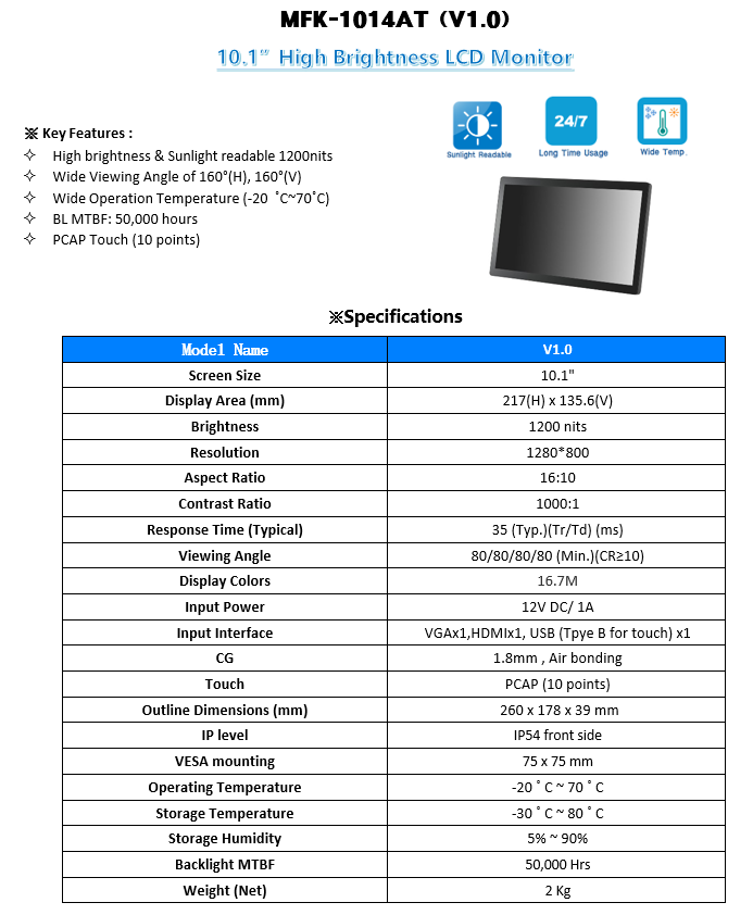 10.1”High Brightness LCD Monitor legacy image 1
