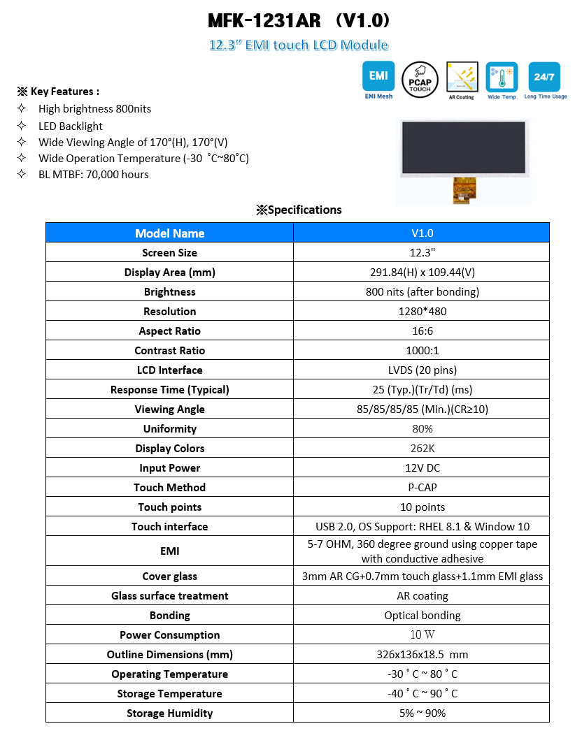 12.3" EMI & Touch LCD Module legacy image 1