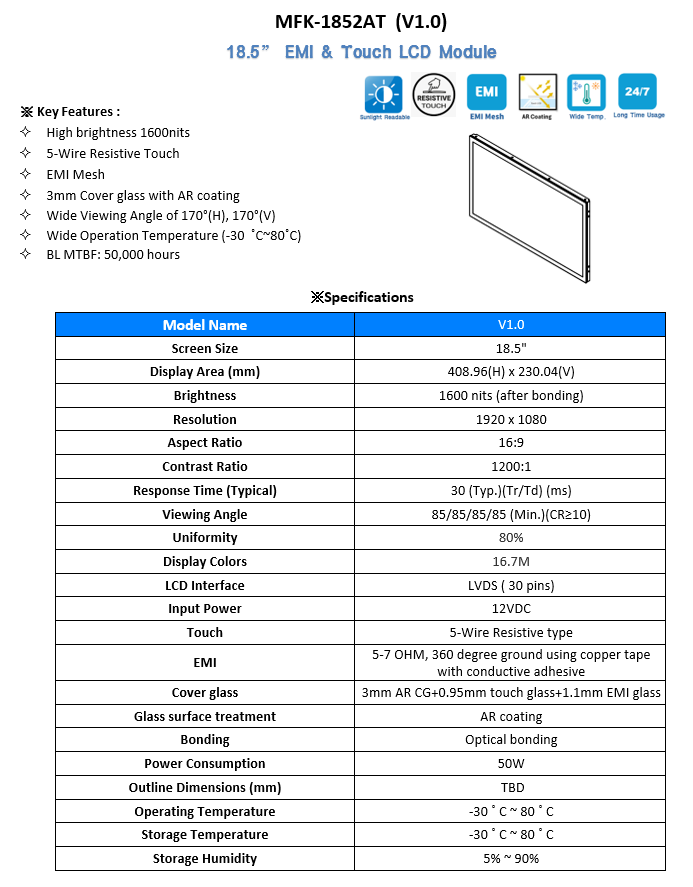 18.5 EMI & 5-W Resistive Touch LCD Module legacy image 1